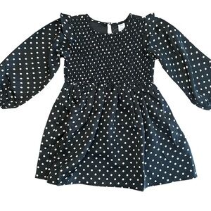 Gap Satin Smocked Top Fit & Flare Polka Dot Ruffle Shoulder Puff Sleeve Dress